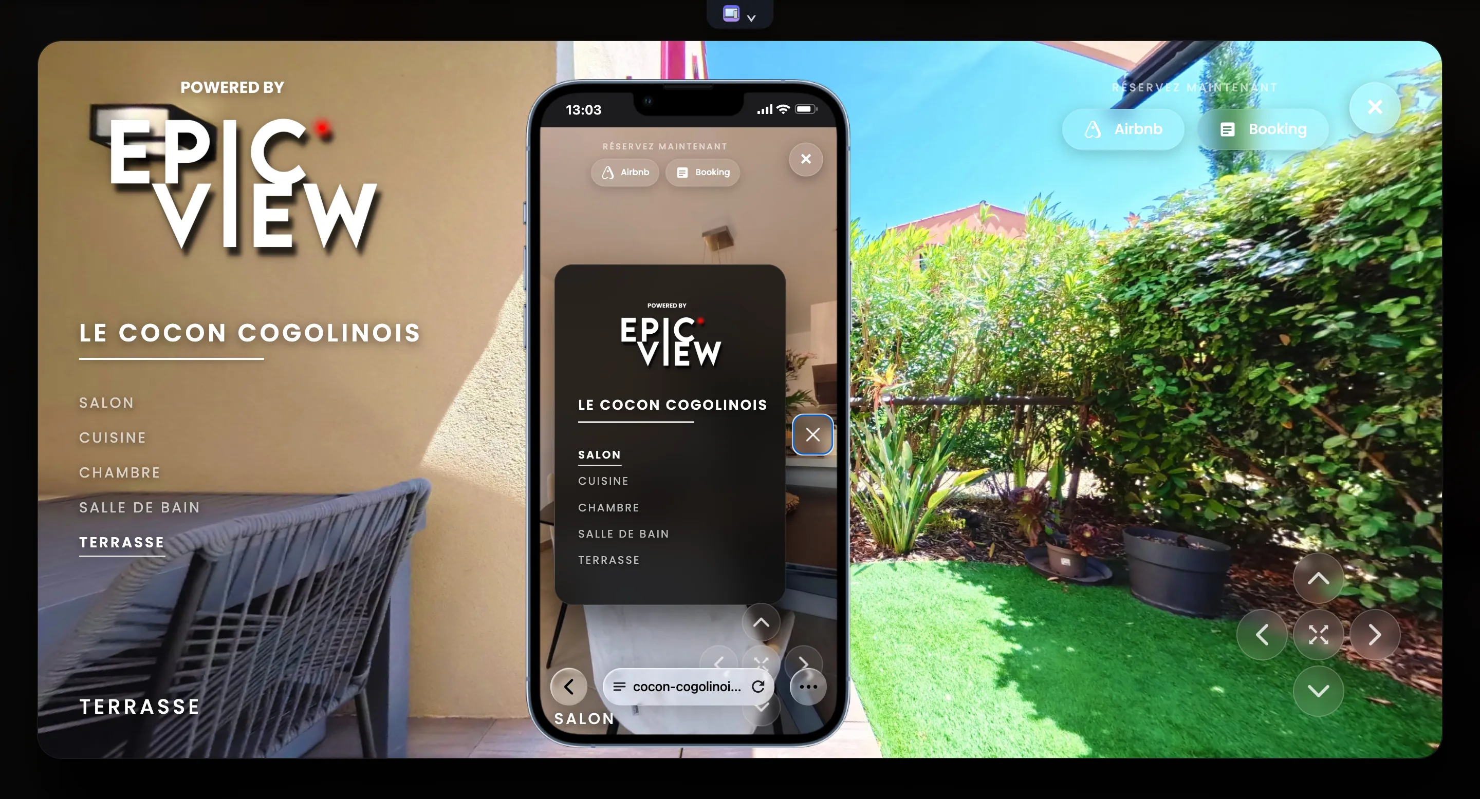 Parcours de visite 360° reliant les différents points de vue du Cocon Cogolinois