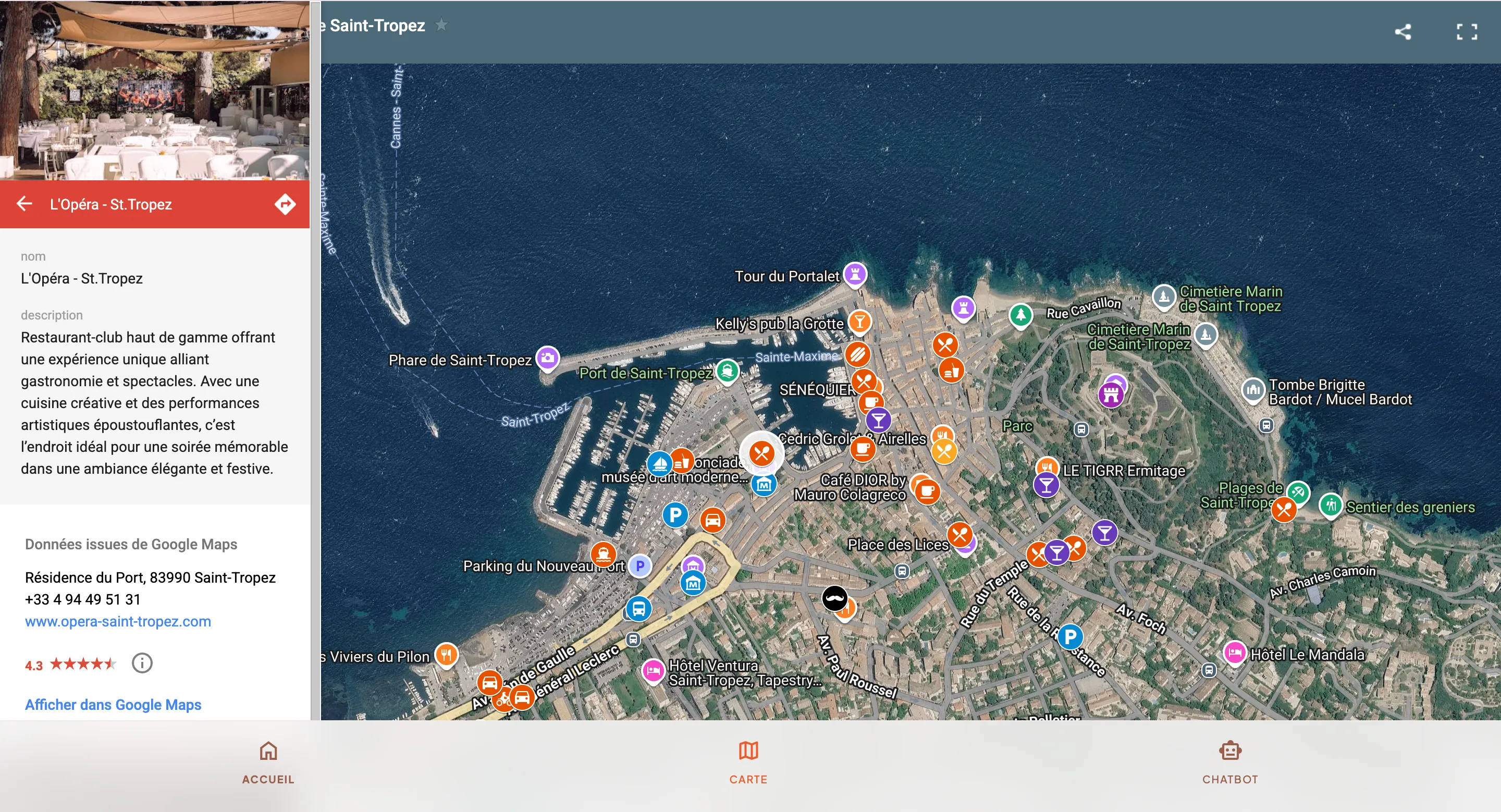 Carte interactive personnalisée du guide d'accueil EPICVIEW avec les adresses recommandées