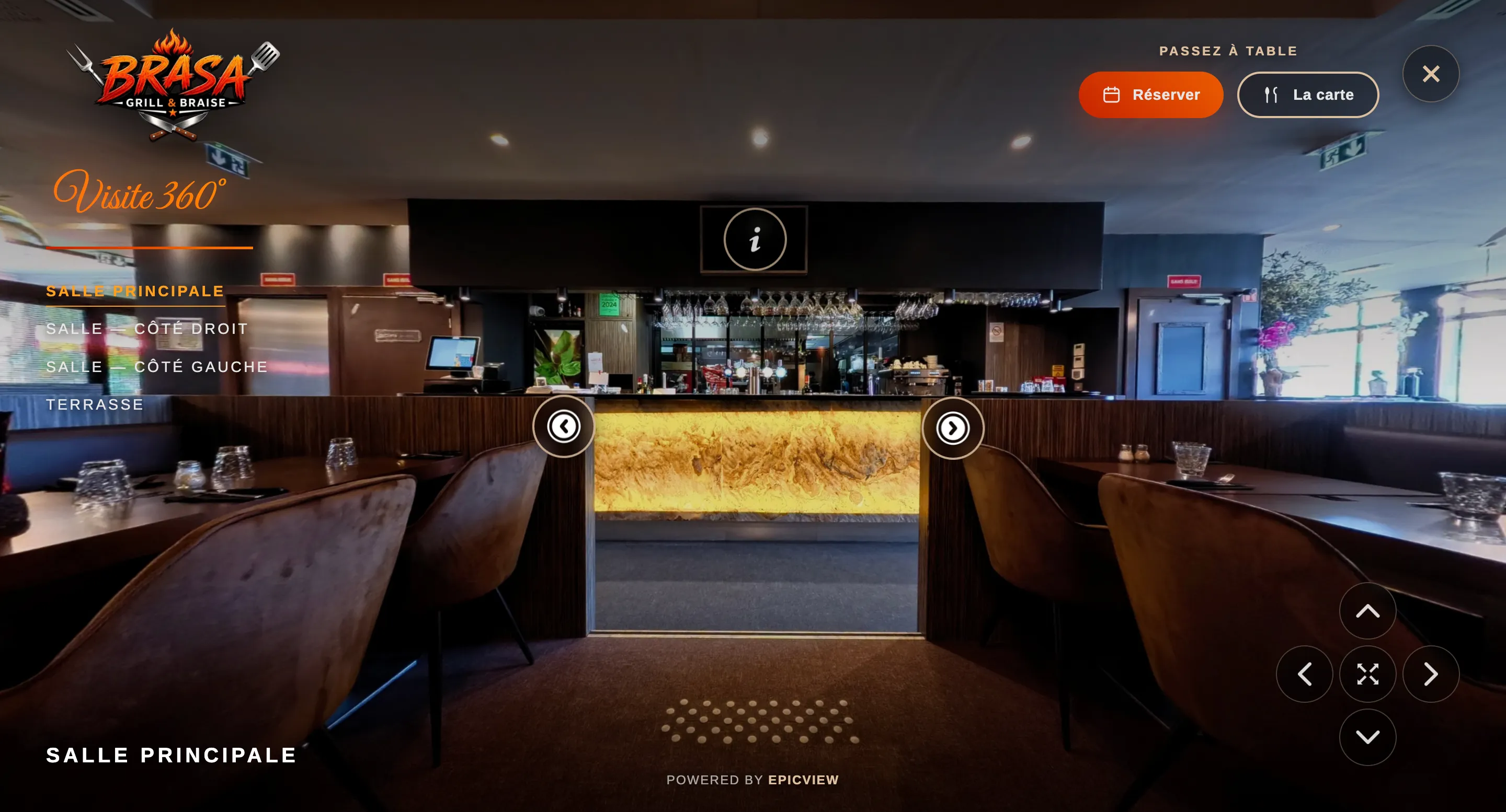 Vue panoramique du restaurant BRASA dans la visite virtuelle 360°