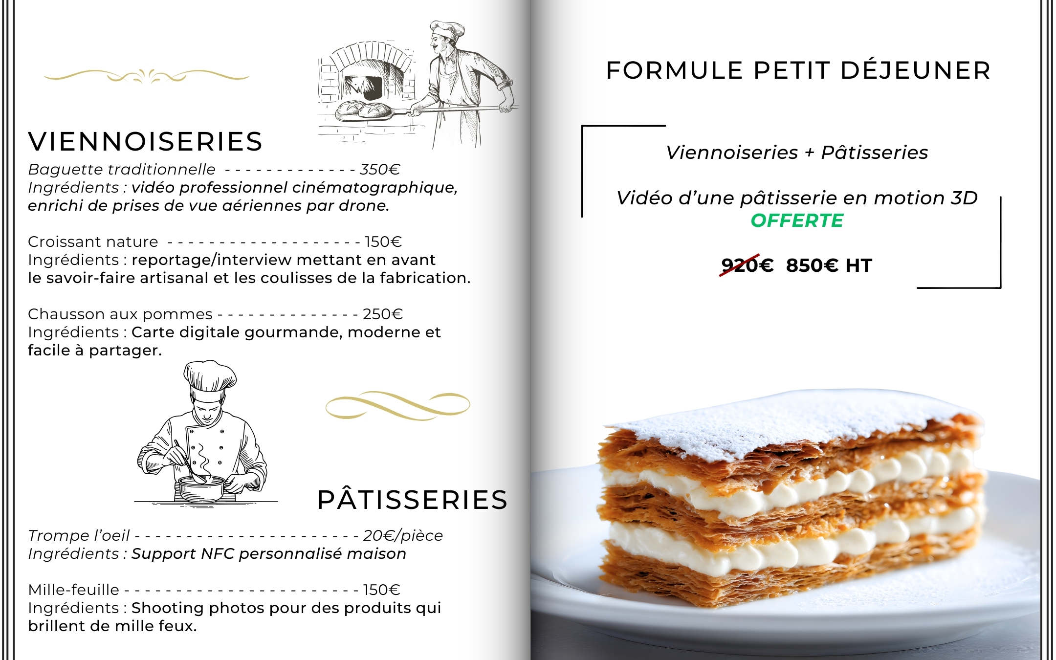 Packages / Pricing - Formule spéciale boulangerie présentant différentes offres